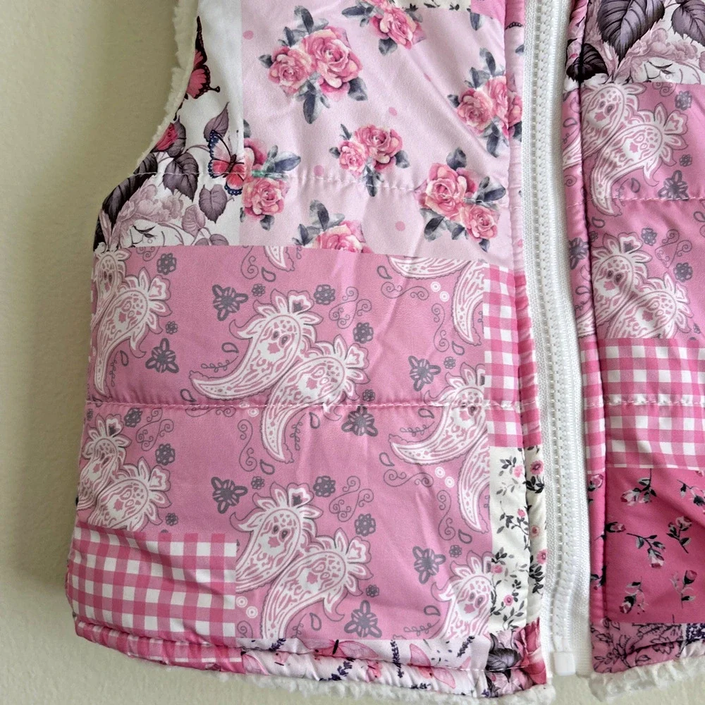 Cracker Barrel Toddler Girls Patchwork Quilt shabby chic cottage Puffer Vest 4T